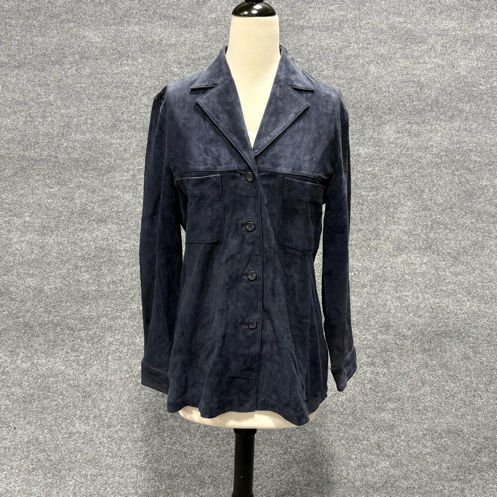 Brooks Brothers Jacket Womens 10 Navy Lamb Suede Button Front Pockets Blazer